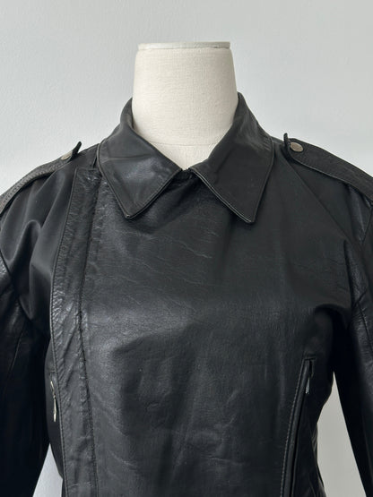 Vintage 1990s Fitted Moto Leather Jacket - XS-S