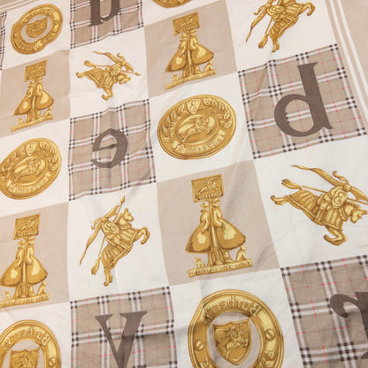 Vintage 90s Burberry Nova Check Gold Logo Print Silk Scarf | O/S, Beige