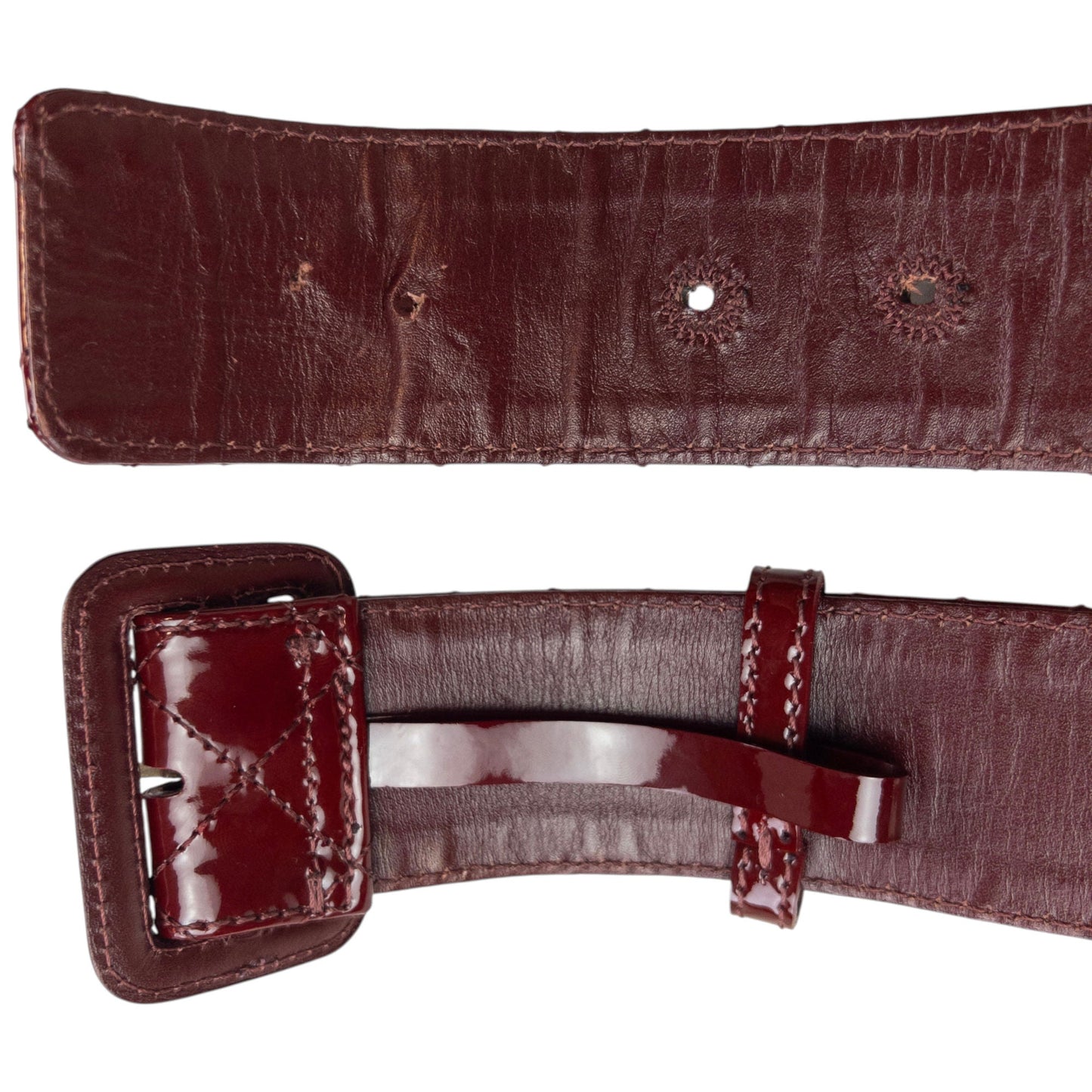 Vintage 2000s Burberry Quilted Patent Leather Belt Size L | O/S, Burgundy