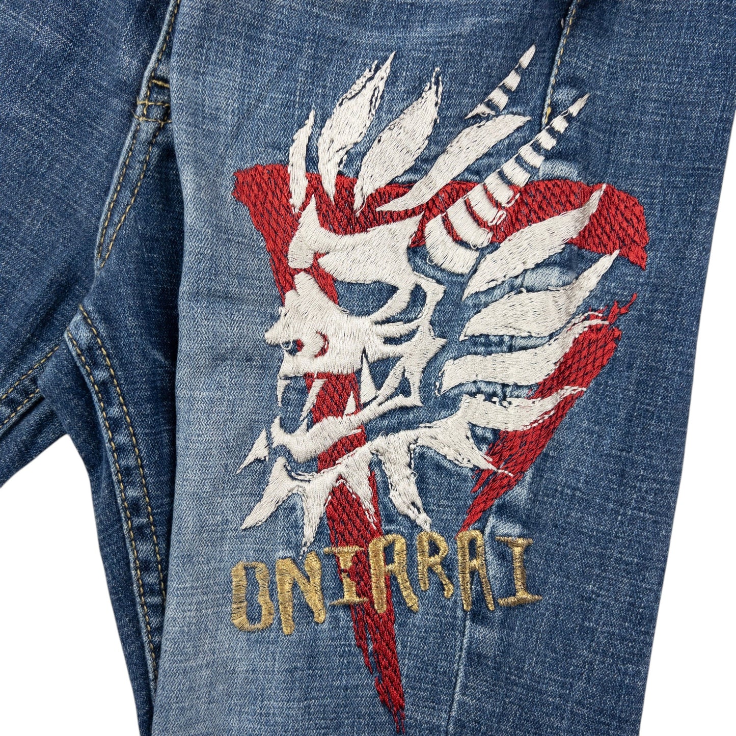 Vintage Oniarai Embroidered Devil Japanese Denim Jeans Size W36