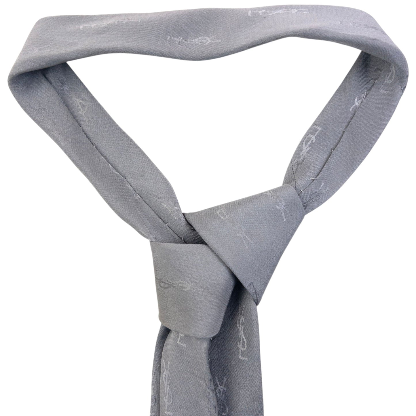 Vintage 90s YSL Yves Saint Laurent Monogram Silk Tie | O/S, Grey