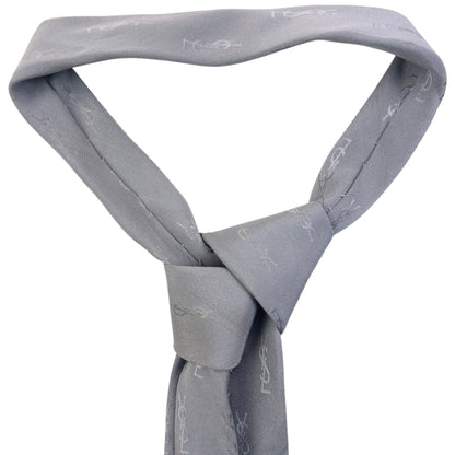 Vintage 90s YSL Yves Saint Laurent Monogram Silk Tie | O/S, Grey