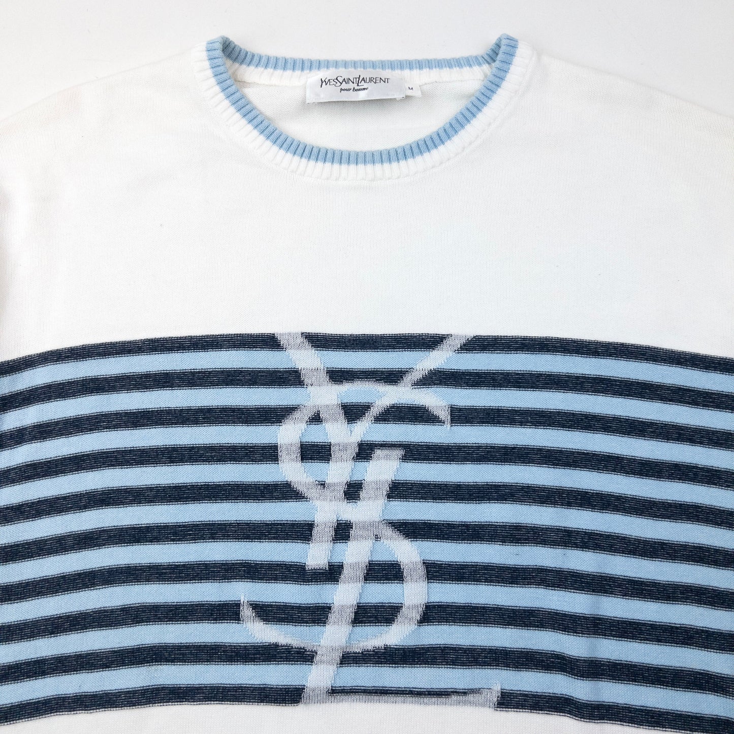 Vintage 2000s YSL Yves Saint Laurent Striped Jumper Size M | Medium, Blue