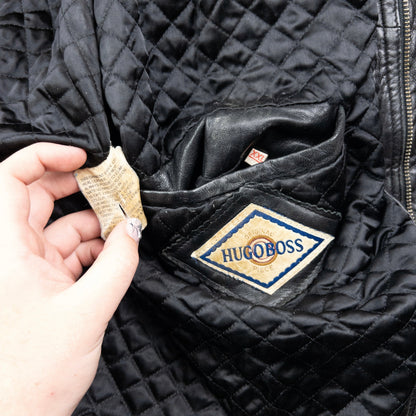 Vintage 80s Hugo Boss Zip Up Leather Jacket Size XXL | XXL, Black