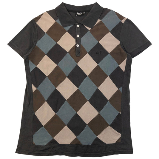 Vintage 2000s Dolce & Gabbana Patchwork Polo Shirt Size M | Medium, Grey