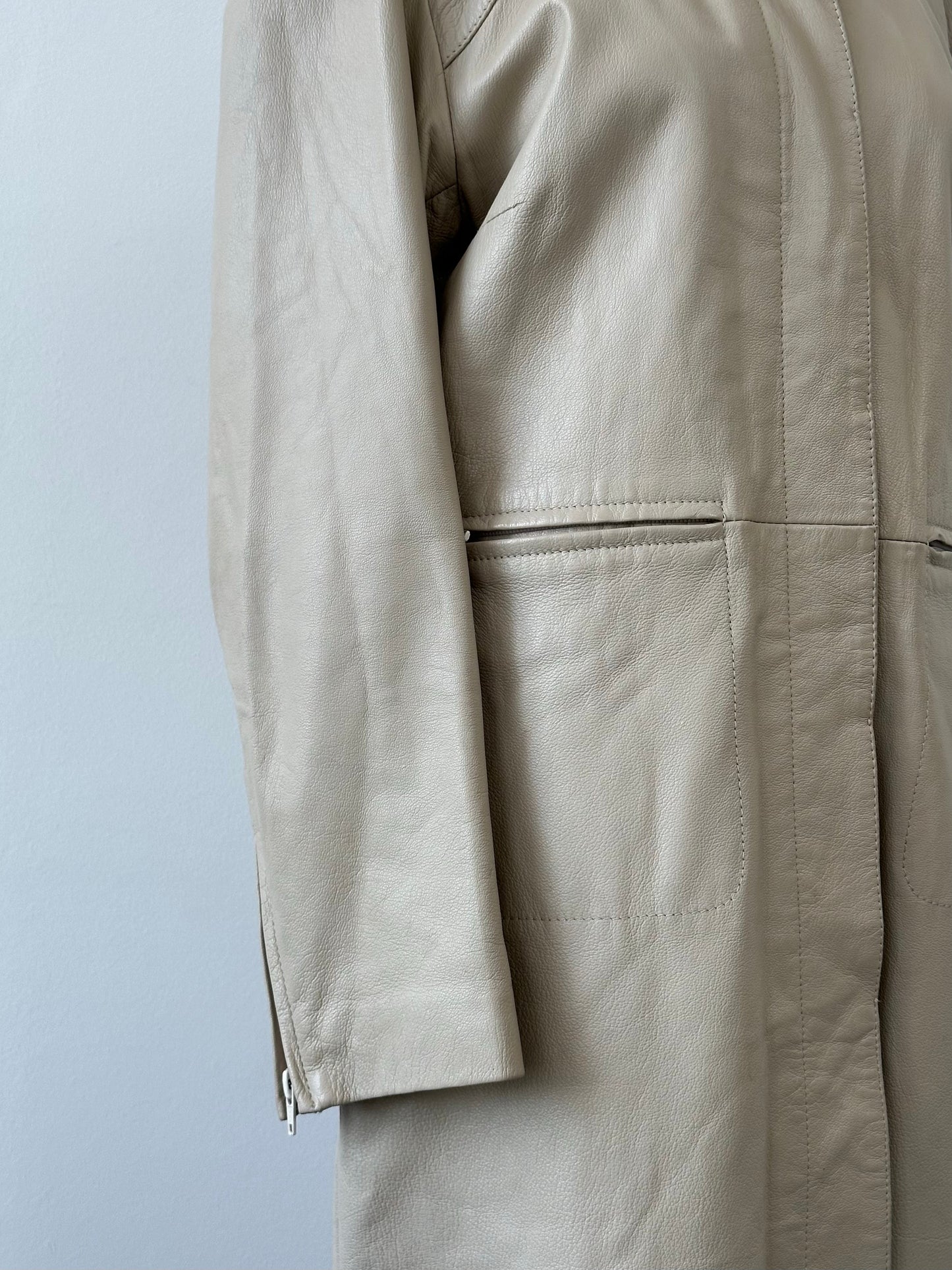 Vintage 2000s High Neck Leather Trench Coat - S
