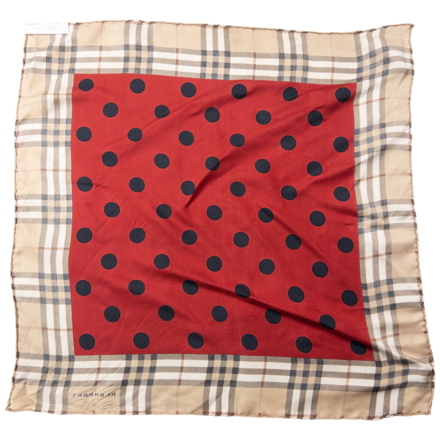 Vintage 2000s Burberry Nova Check Polka Dot Silk Scarf | O/S, Red