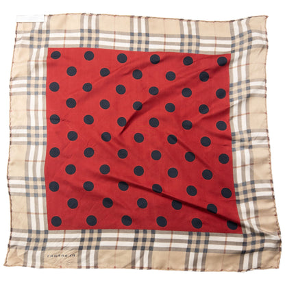 Vintage 2000s Burberry Nova Check Polka Dot Silk Scarf | O/S, Red