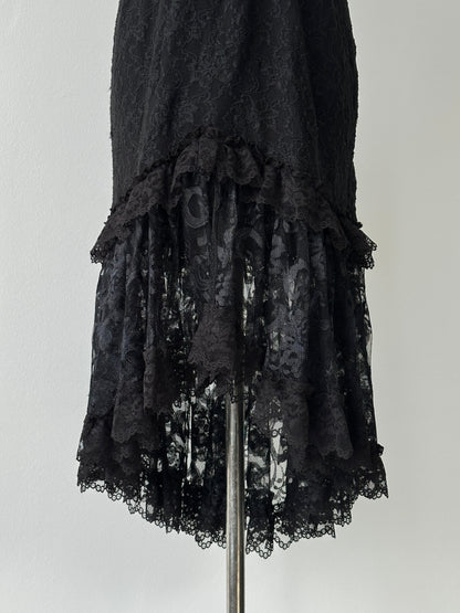 Vintage 2000s Lace Halterneck Midi Dress - M