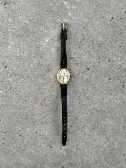 Vintage Montine 1980s Swiss Gold Tone 17 Jewel Leather Watch