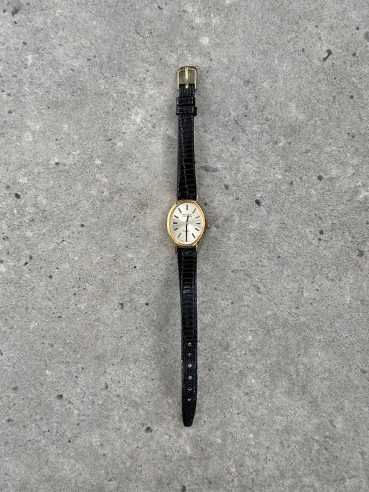 Vintage Montine 1980s Swiss Gold Tone 17 Jewel Leather Watch