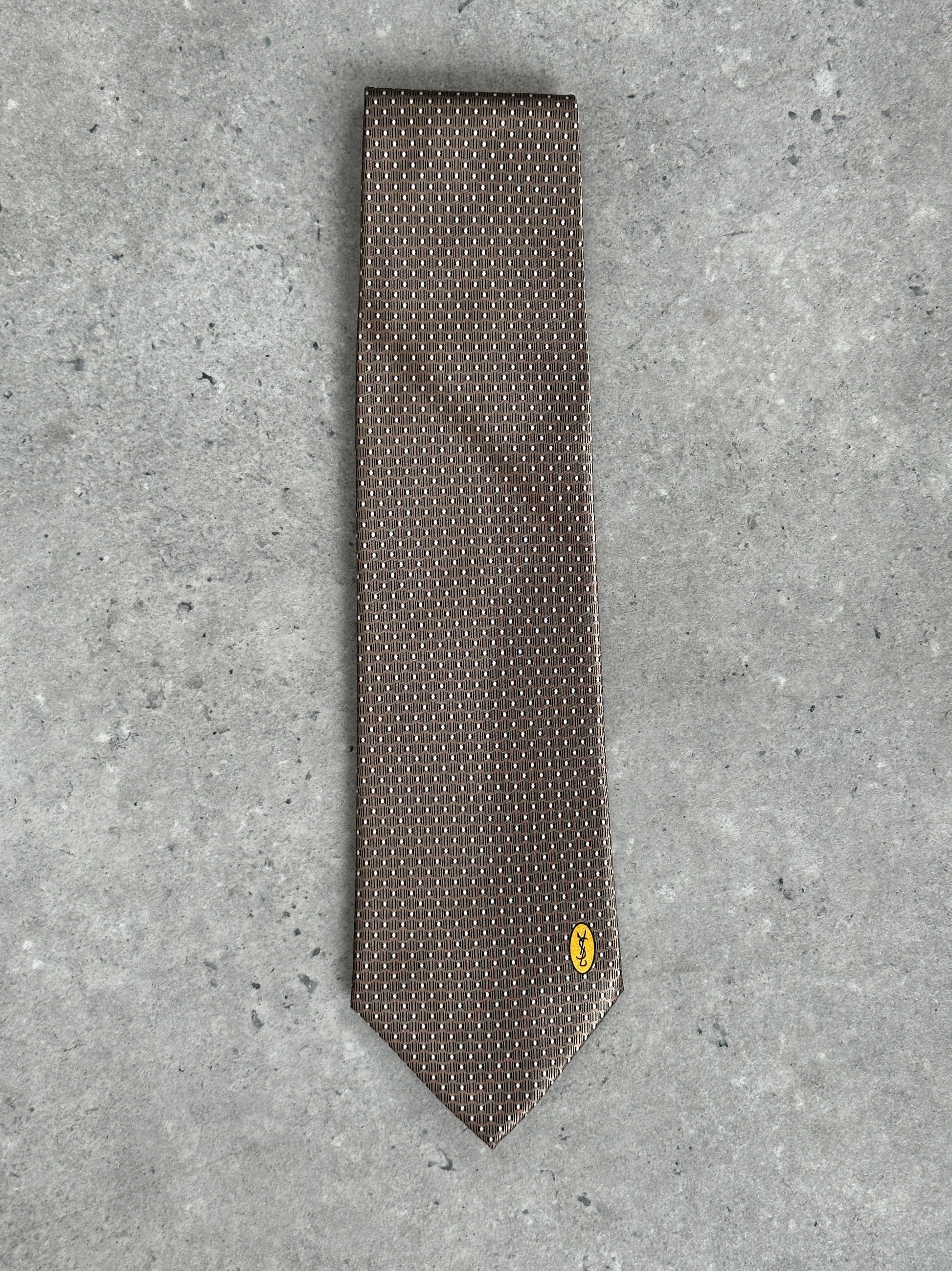 Yves Saint Laurent 1990s Pure Silk Logo Print Tie