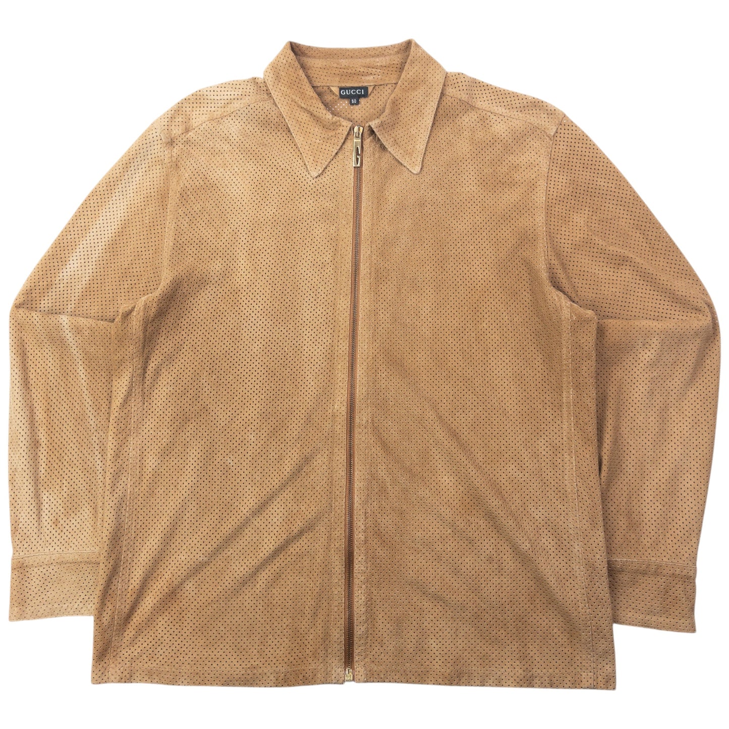 Vintage 2000s Gucci By Tom Ford Suede Perforated Lightweight Zip Up Jacket Size L | Large, Brown
