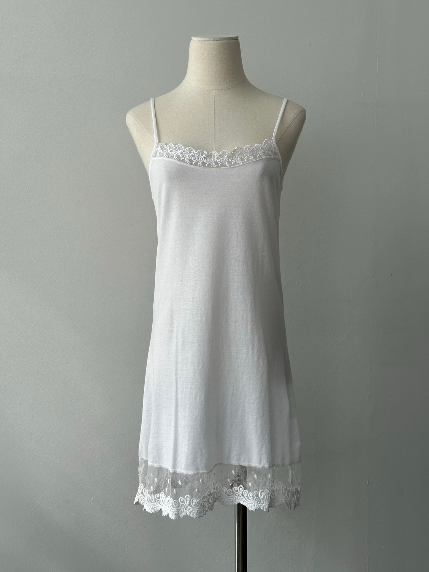 Italian Vintage 1990s Cotton Lace Slip Dress - S-M