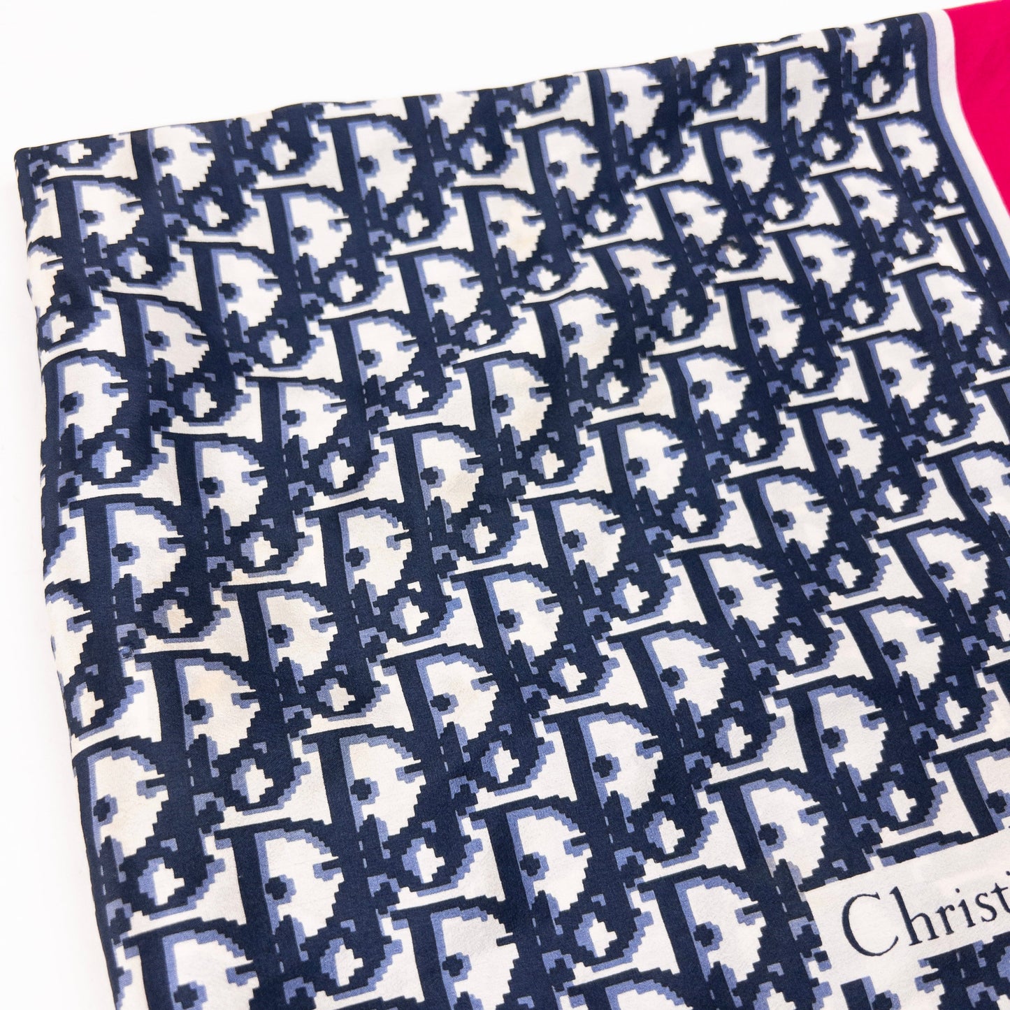 Vintage 90s Dior Monogram Pixel Silk Scarf | O/S, Navy