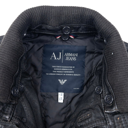 Vintage 2000s Armani Jeans Button Up Leather Jacket Size M
