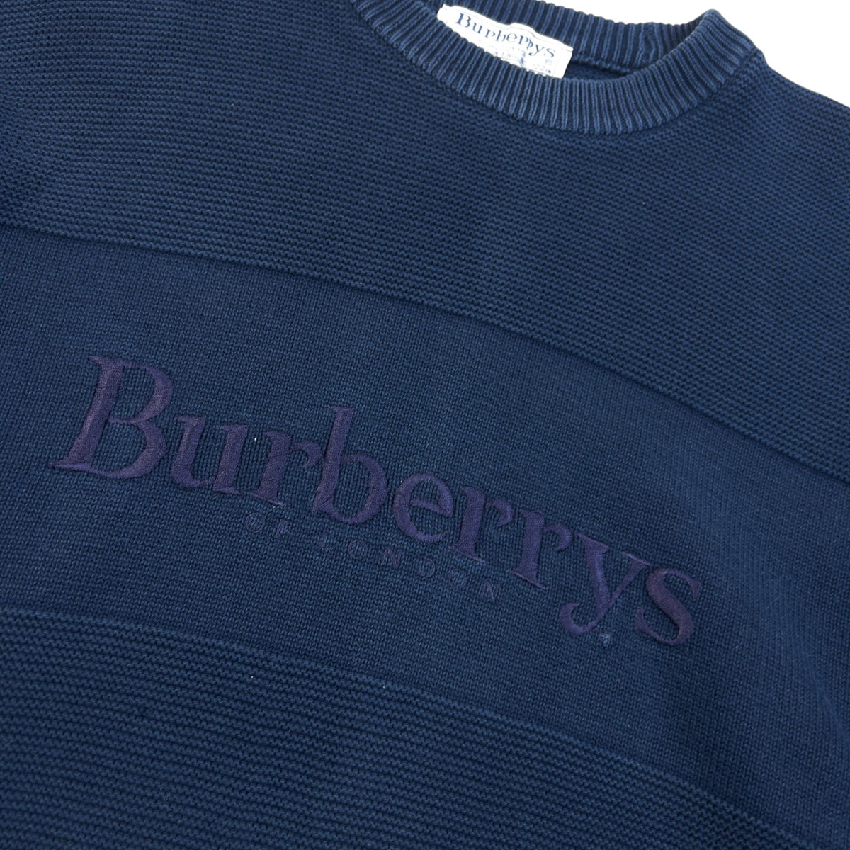 Vintage 90s Burberry Embroidered Knit Jumper Size L | Large, Navy
