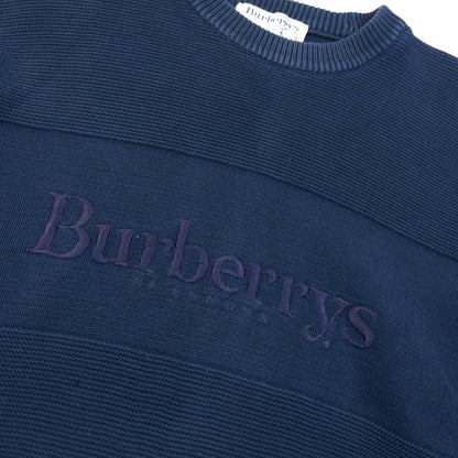 Vintage 90s Burberry Embroidered Knit Jumper Size L | Large, Navy