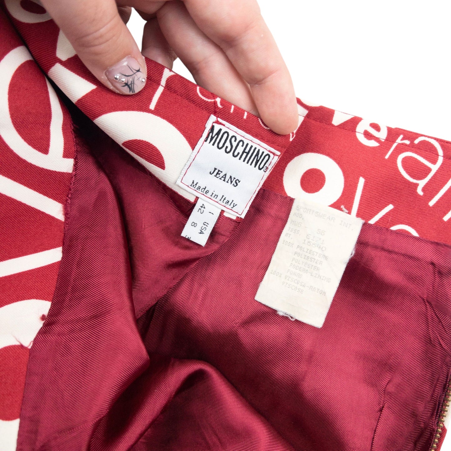Vintage 2000s Moschino Jeans Love All Over Print Mini Skirt Womens Size W27 | W27, Red