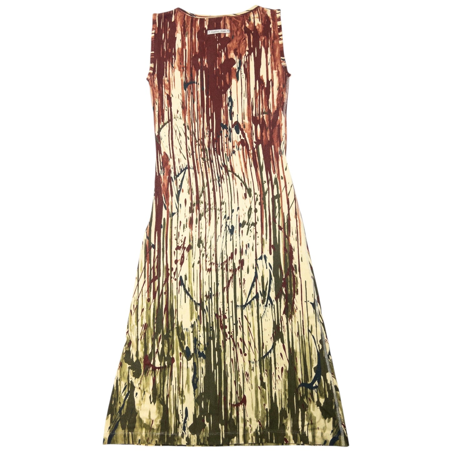 Vintage 1998 Jean Paul Gaultier Jean's Blood Drip Print Maxi Dress Womens Size L | Large, Tan