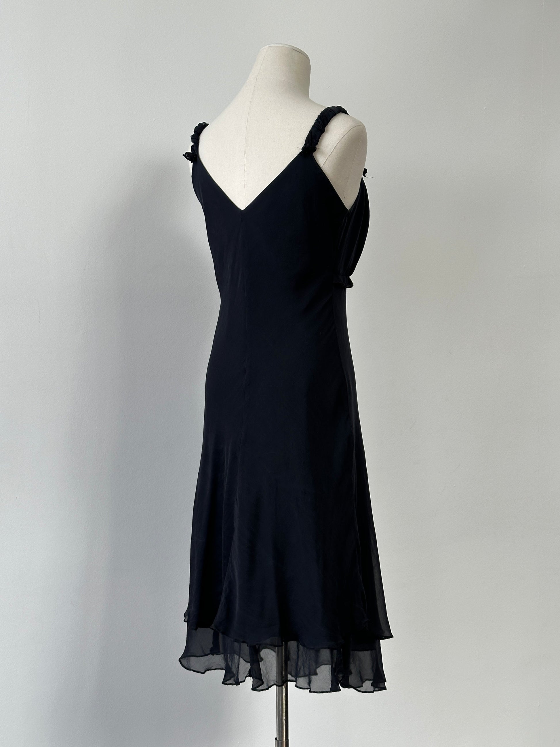 Vintage 2000s Pure Silk V Neck Layered Midi Dress - M