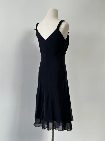 Vintage 2000s Pure Silk V Neck Layered Midi Dress - M
