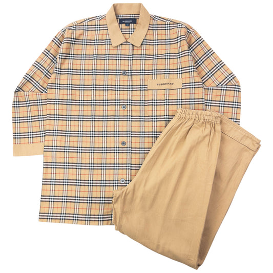 Vintage 2000s Burberry Nova Check Pyjama Shirt & Bottoms Set Size M | Medium, Beige