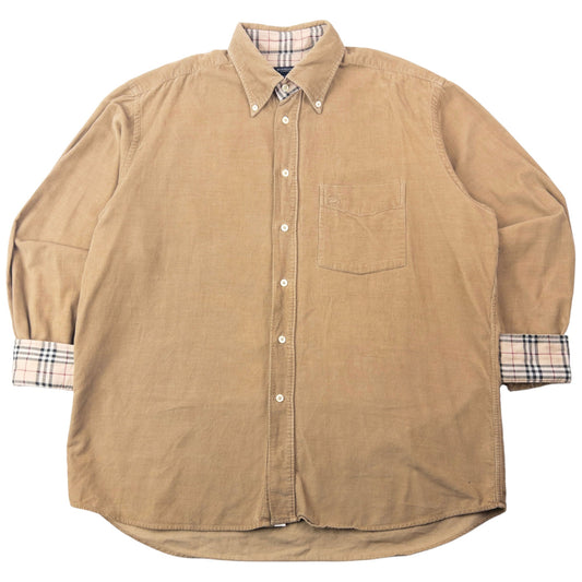 Vintage 2000s Burberry Nova Check Cuff Corduroy Long Sleeve Button Up Shirt Size XXL | XXL, Beige