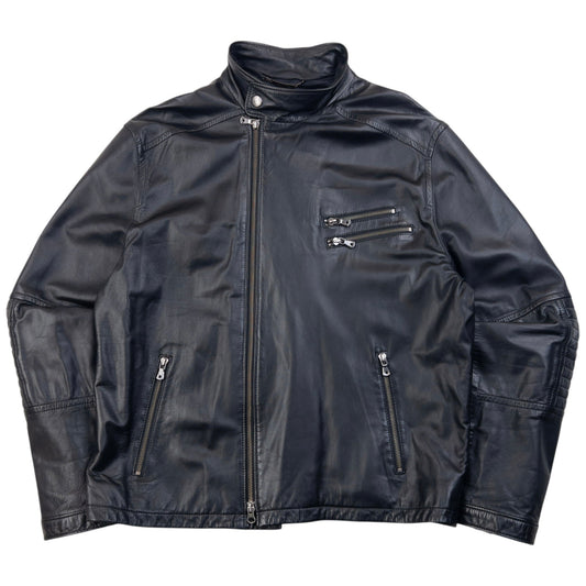 Vintage 2000s Versace Classic Zip Up Leather Jacket Size L | Large, Black