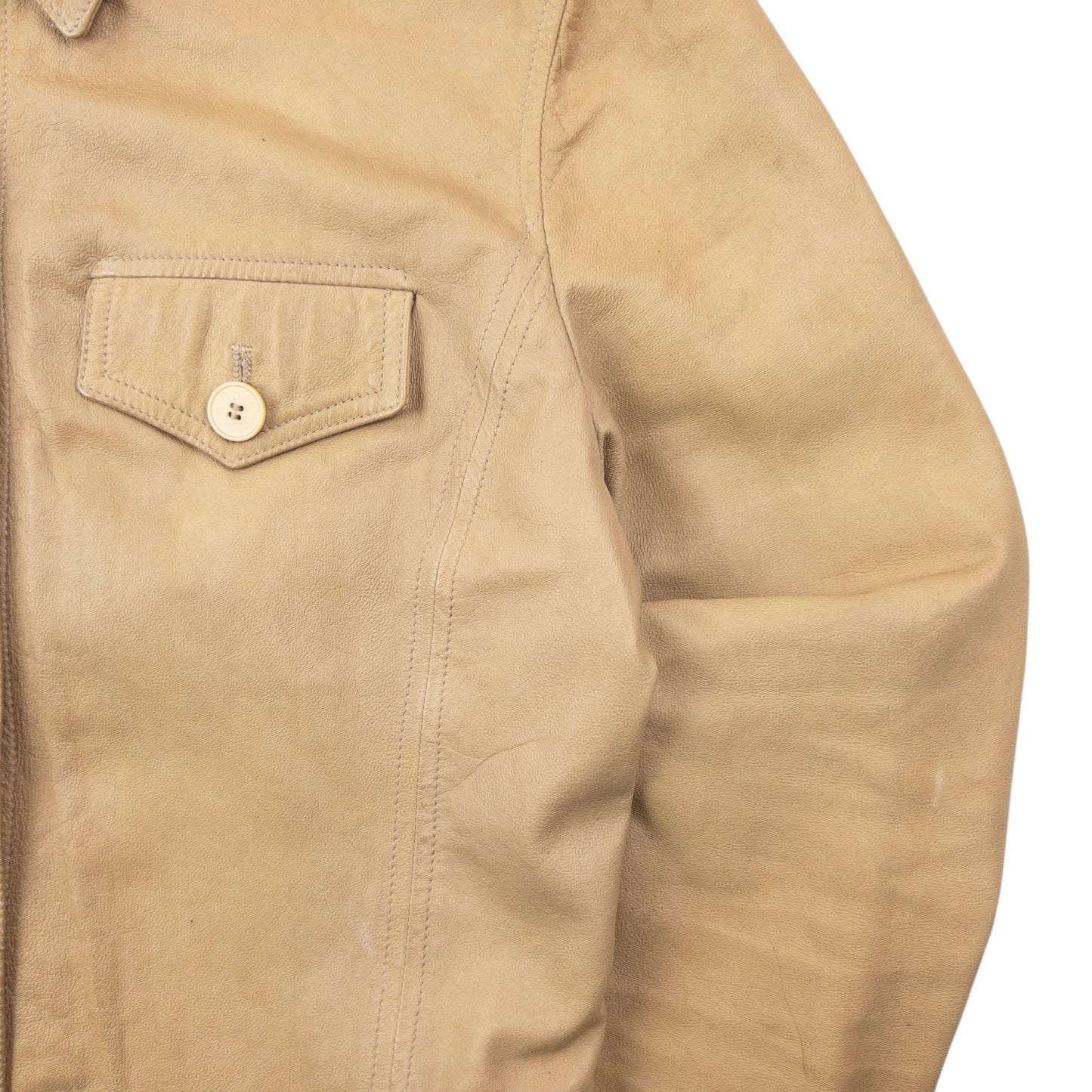 Vintage 2000s Armani Jeans Button Up Leather Jacket Womens Size M | Medium, Beige