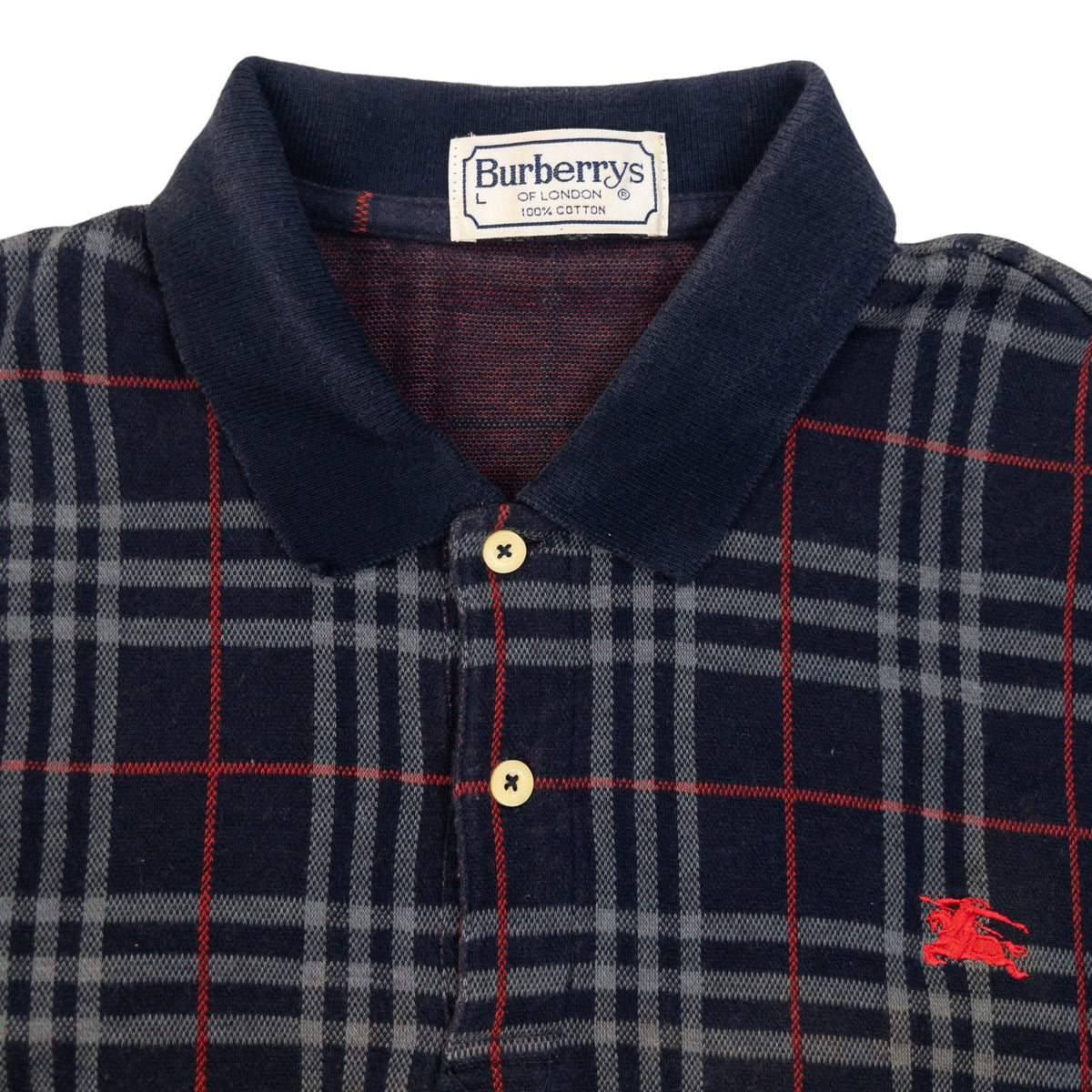 Vintage 90s Burberry Nova Check Polo Shirt Size M | Medium, Navy