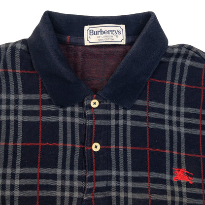 Vintage 90s Burberry Nova Check Polo Shirt Size M | Medium, Navy