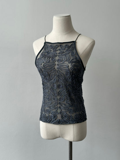 Armani Jeans 1990s Sheer Applique Vest Top - S