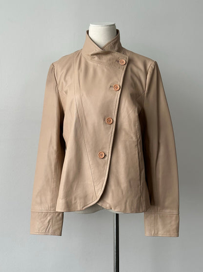 British Vintage 1990s Asymmetric Leather Jacket - M