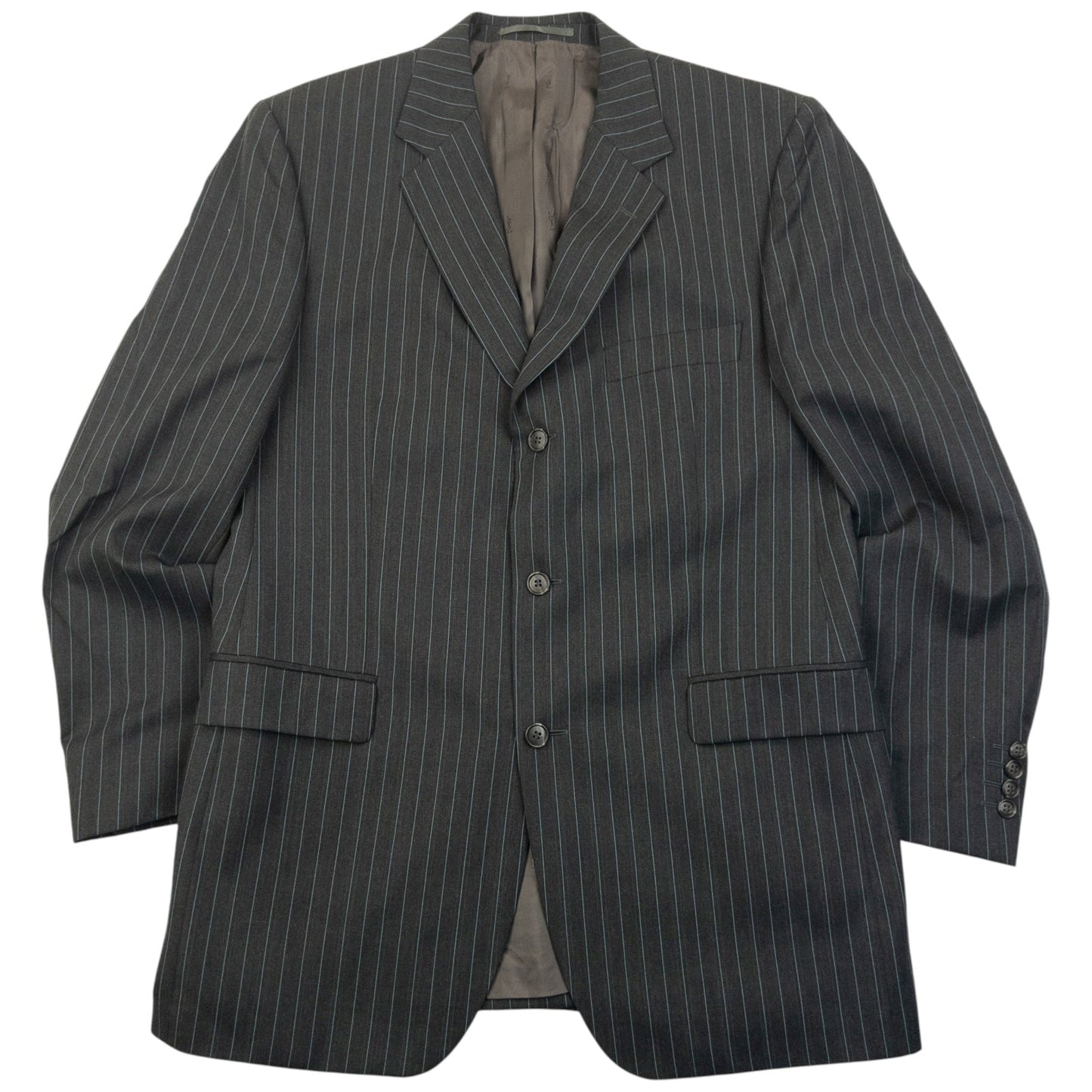 Vintage 90s YSL Yves Saint Laurent Pinstripe Jacket & Trousers Wool Suit Set Size XL | XL, Blue