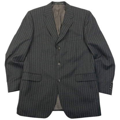 Vintage 90s YSL Yves Saint Laurent Pinstripe Jacket & Trousers Wool Suit Set Size XL | XL, Blue