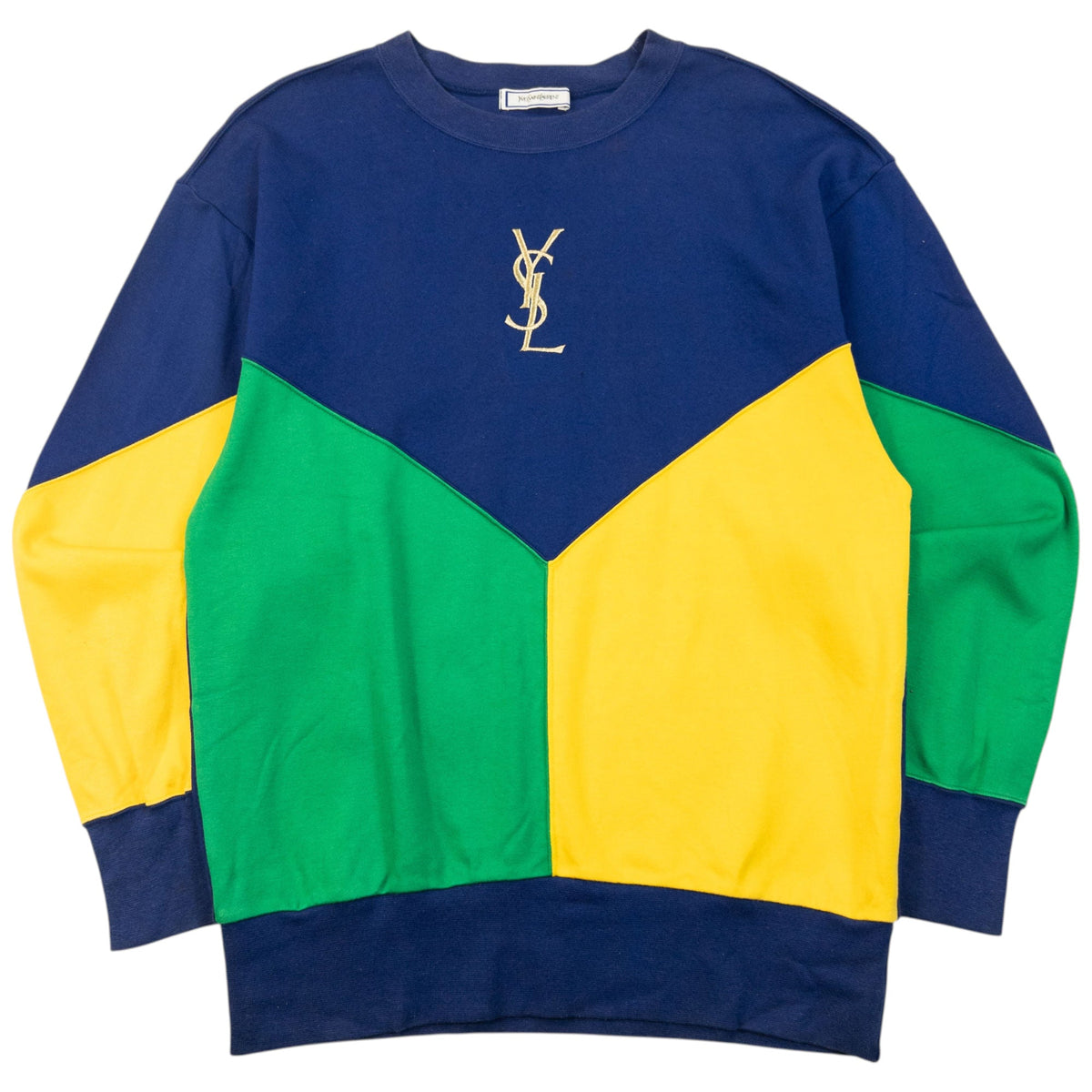 Vintage 80s YSL Yves Saint Laurent Colour Block Sweatshirt Womens Size S | Small, Blue