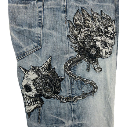 Vintage Jizo Bosatsu X Nippon Skull Embroidered Japanese Denim Jeans Size W35