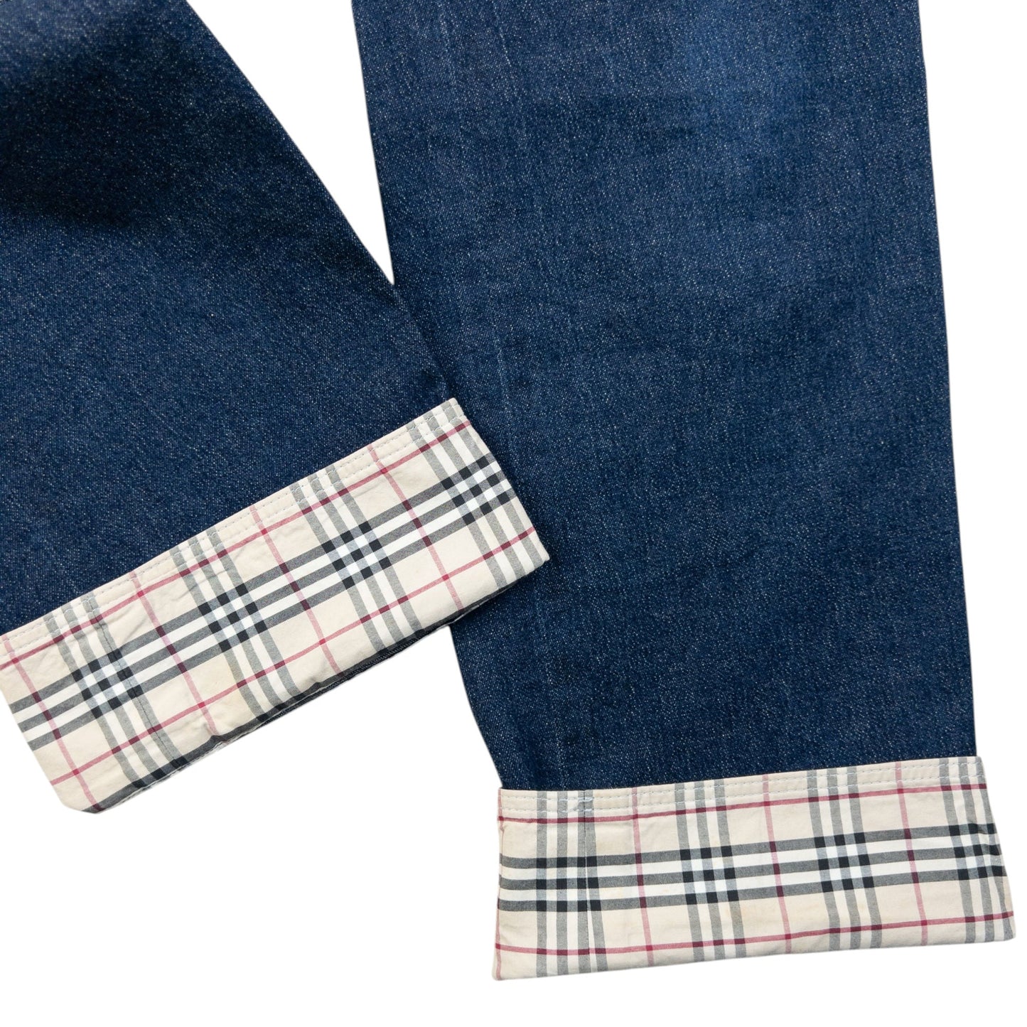Vintage 2000s Burberry Nova Check Cuff Denim Jeans Size W27 | W27, Navy