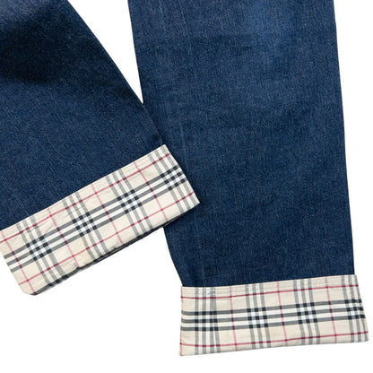 Vintage 2000s Burberry Nova Check Cuff Denim Jeans Size W27 | W27, Navy