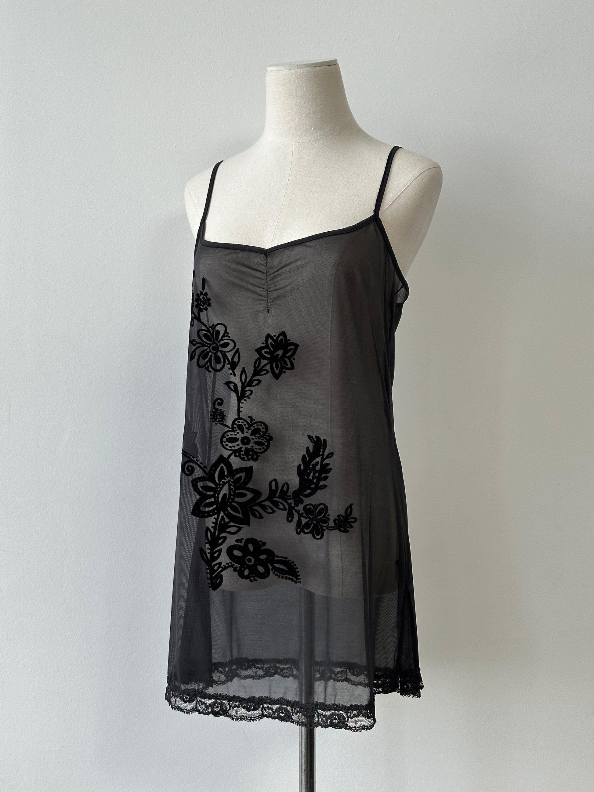 Victoria's Secret 1990s Sheer Floral Sleeveless Mini Dress - M