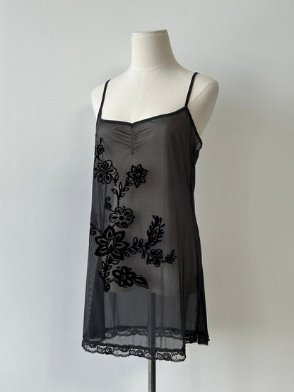 Victoria's Secret 1990s Sheer Floral Sleeveless Mini Dress - M