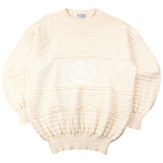 Vintage 90s Burberry Embroidered Wool Knit Jumper Size L | Large, Cream