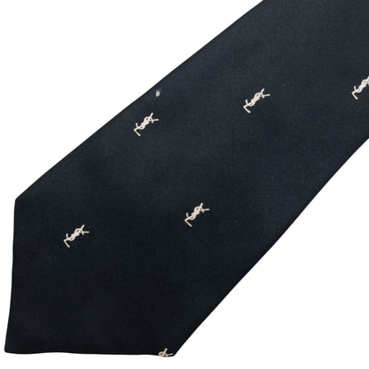Vintage 80s YSL Yves Saint Laurent Monogram Silk Tie | O/S, Black