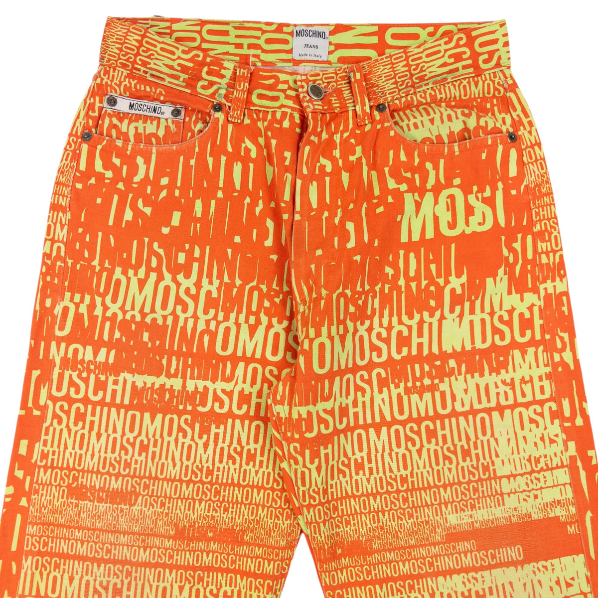 Vintage 90s Moschino Jeans Logo Text Print Trousers Size W29 | W29, Multicoloured