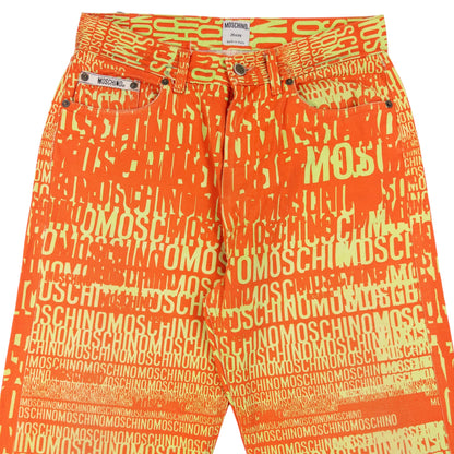Vintage 90s Moschino Jeans Logo Text Print Trousers Size W29 | W29, Multicoloured