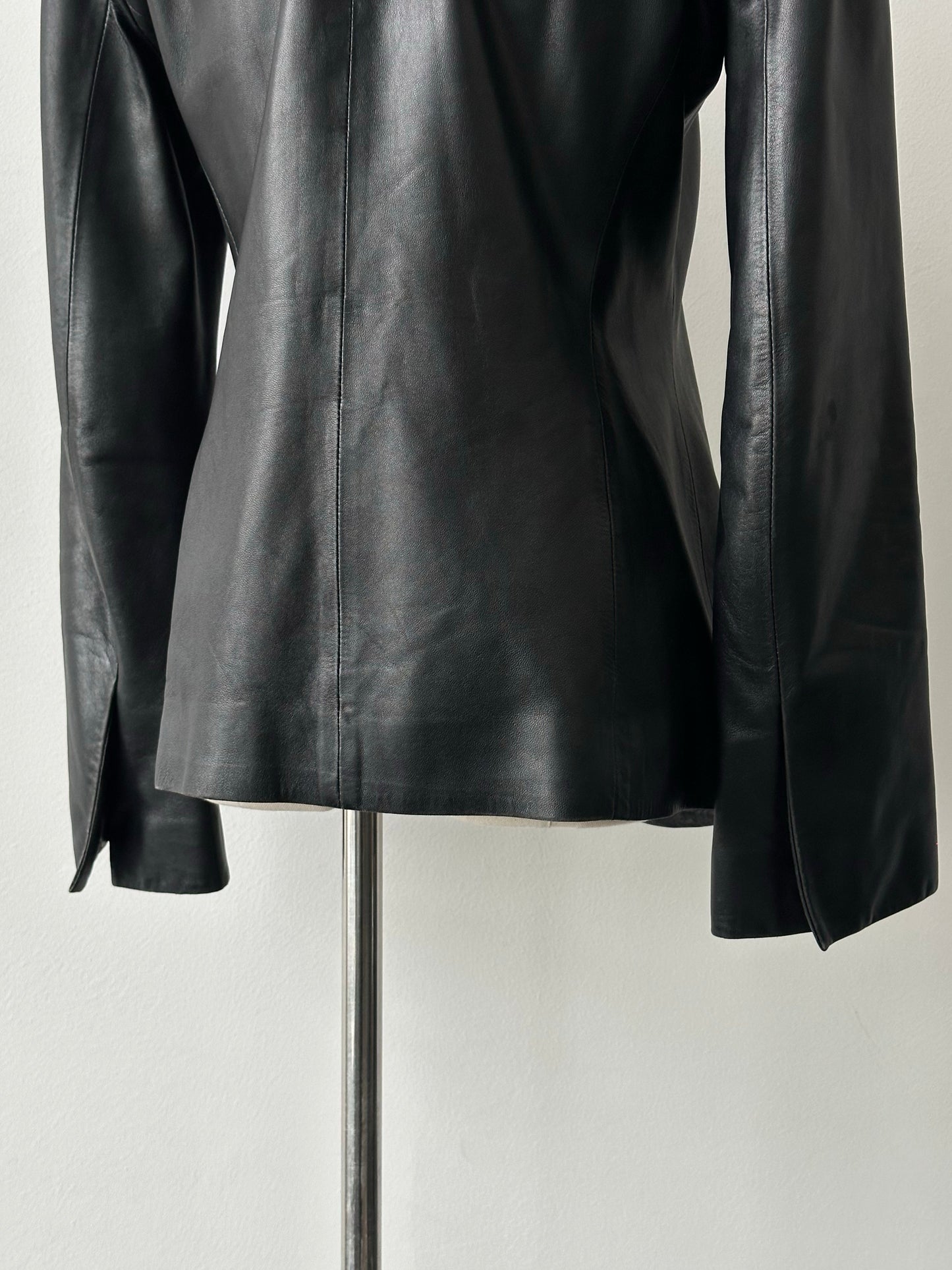 DKNY 2000s Smooth Fitted Leather Jacket - S