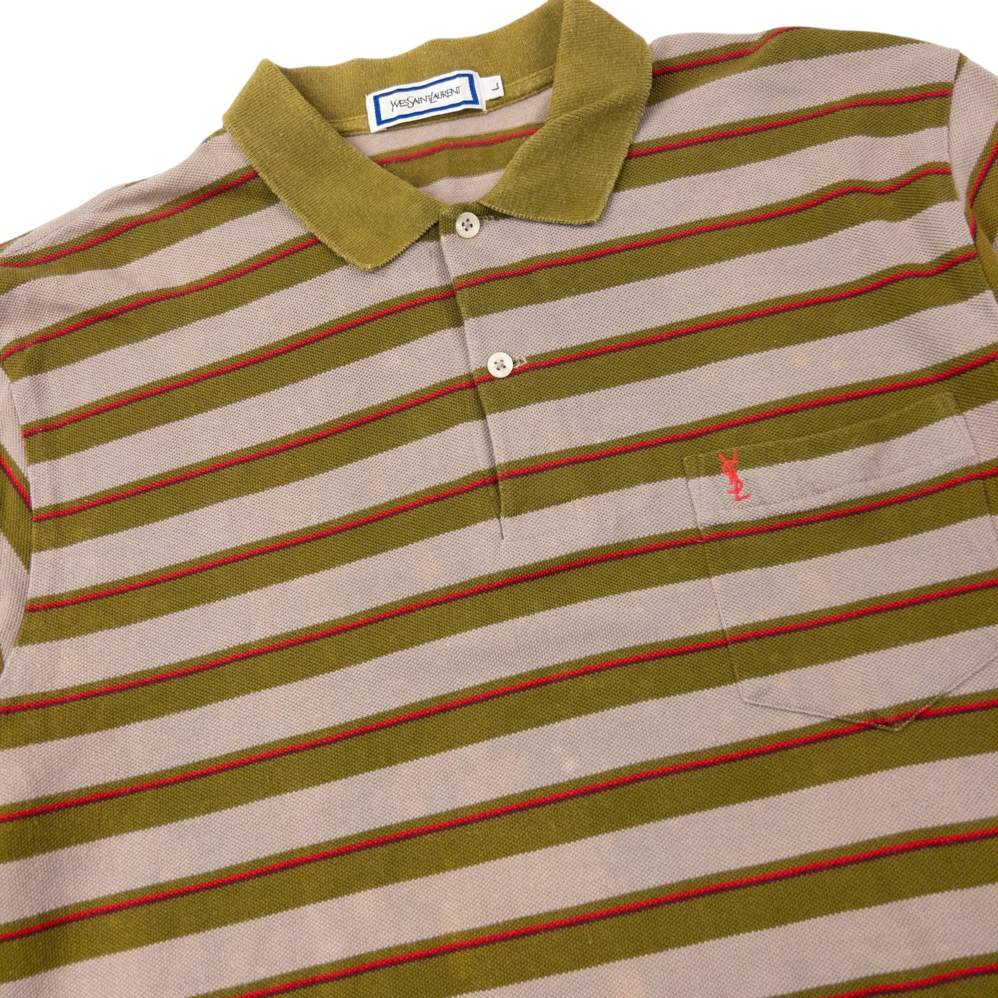 Vintage 80s YSL Yves Saint Laurent Striped Long Sleeve Polo Shirt Size M | Medium, Red