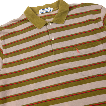 Vintage 80s YSL Yves Saint Laurent Striped Long Sleeve Polo Shirt Size M | Medium, Red