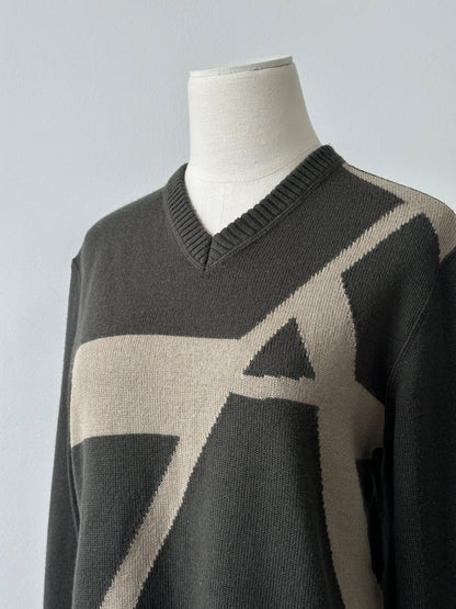 Armani Jeans 1990s Wool Logo V Neck Jumper - S